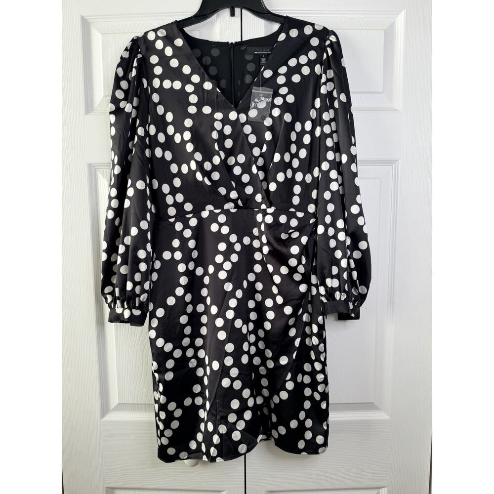 NEW White House Black Market WHBM Dress Size 4 Small Polka Dot Faux Wrap Career - Picture 2 of 14